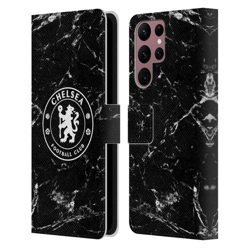 Chelsea Football Club Crest Black Marble Leather Book Wallet Case Cover For Samsung Galaxy S22 Ultra 5G