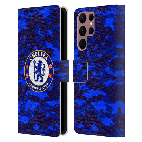 Chelsea Football Club Crest Camouflage Leather Book Wallet Case Cover For Samsung Galaxy S22 Ultra 5G