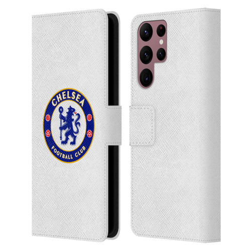 Chelsea Football Club Crest Plain White Leather Book Wallet Case Cover For Samsung Galaxy S22 Ultra 5G