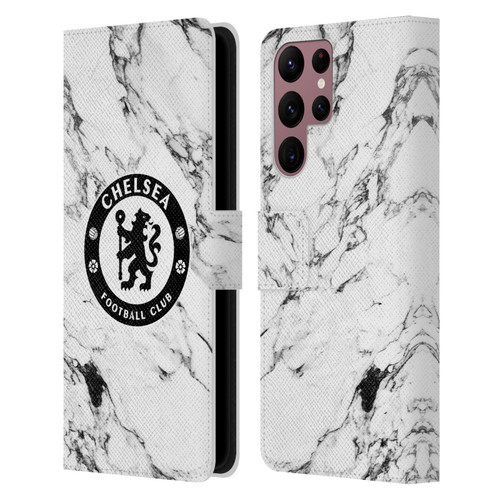 Chelsea Football Club Crest White Marble Leather Book Wallet Case Cover For Samsung Galaxy S22 Ultra 5G