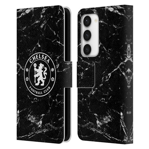 Chelsea Football Club Crest Black Marble Leather Book Wallet Case Cover For Samsung Galaxy S23 5G