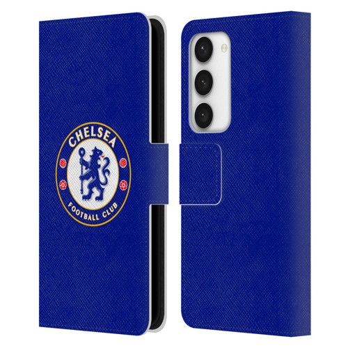 Chelsea Football Club Crest Plain Blue Leather Book Wallet Case Cover For Samsung Galaxy S23 5G