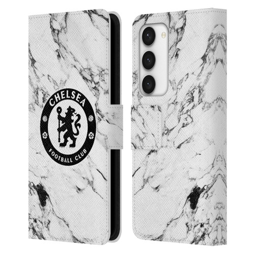 Chelsea Football Club Crest White Marble Leather Book Wallet Case Cover For Samsung Galaxy S23 5G