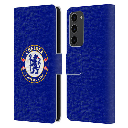 Chelsea Football Club Crest Plain Blue Leather Book Wallet Case Cover For Samsung Galaxy S23+ 5G