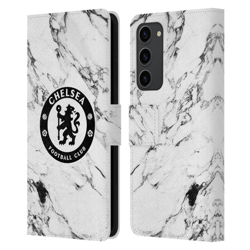 Chelsea Football Club Crest White Marble Leather Book Wallet Case Cover For Samsung Galaxy S23+ 5G