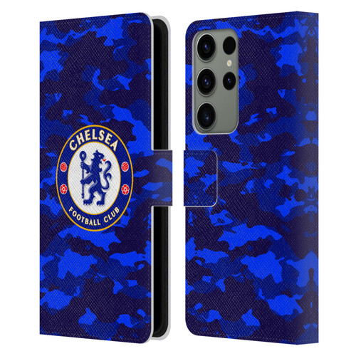 Chelsea Football Club Crest Camouflage Leather Book Wallet Case Cover For Samsung Galaxy S23 Ultra 5G