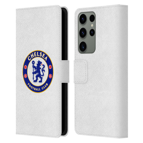 Chelsea Football Club Crest Plain White Leather Book Wallet Case Cover For Samsung Galaxy S23 Ultra 5G