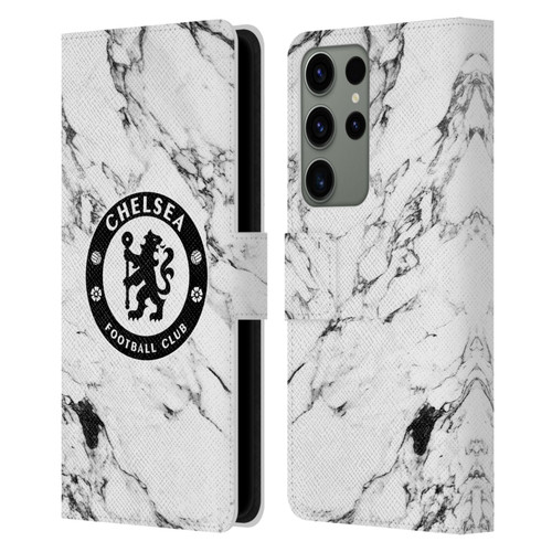 Chelsea Football Club Crest White Marble Leather Book Wallet Case Cover For Samsung Galaxy S23 Ultra 5G