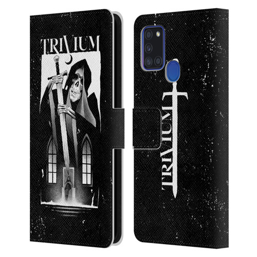Trivium Graphics Skeleton Sword Leather Book Wallet Case Cover For Samsung Galaxy A21s (2020)