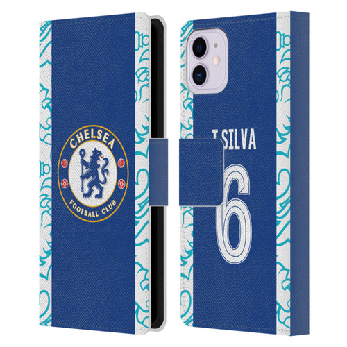 Chelsea Football Club 2022/23 Players Home Kit Thiago Silva Leather Book Wallet Case Cover For Apple iPhone 11