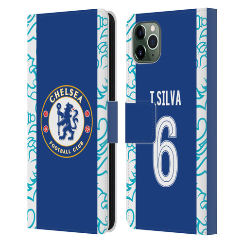 Chelsea Football Club 2022/23 Players Home Kit Thiago Silva Leather Book Wallet Case Cover For Apple iPhone 11 Pro Max