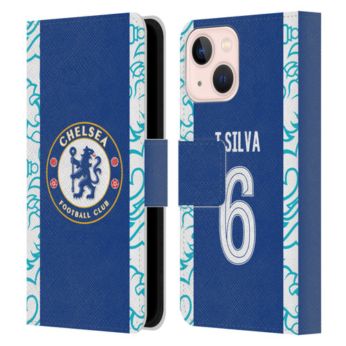 Chelsea Football Club 2022/23 Players Home Kit Thiago Silva Leather Book Wallet Case Cover For Apple iPhone 13 Mini