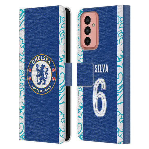 Chelsea Football Club 2022/23 Players Home Kit Thiago Silva Leather Book Wallet Case Cover For Samsung Galaxy M13 (2022)