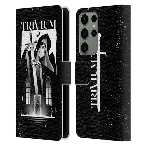 Trivium Graphics Skeleton Sword Leather Book Wallet Case Cover For Samsung Galaxy S23 Ultra 5G