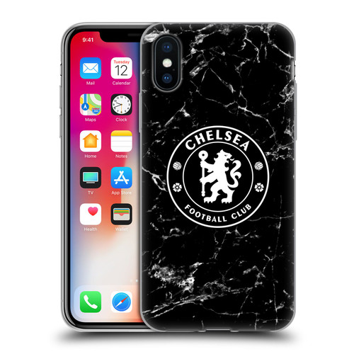 Chelsea Football Club Crest Black Marble Soft Gel Case for Apple iPhone X / iPhone XS