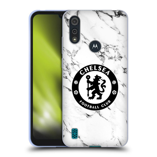 Chelsea Football Club Crest White Marble Soft Gel Case for Motorola Moto E6s (2020)