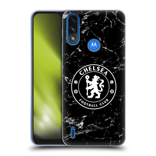 Chelsea Football Club Crest Black Marble Soft Gel Case for Motorola Moto E7 Power / Moto E7i Power