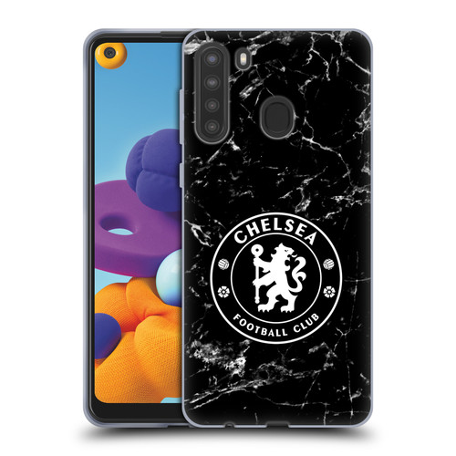 Chelsea Football Club Crest Black Marble Soft Gel Case for Samsung Galaxy A21 (2020)