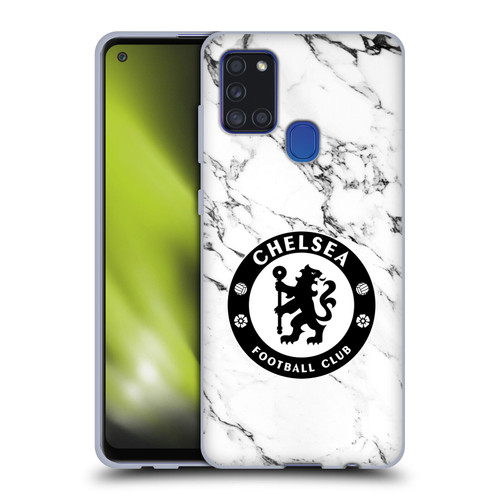 Chelsea Football Club Crest White Marble Soft Gel Case for Samsung Galaxy A21s (2020)
