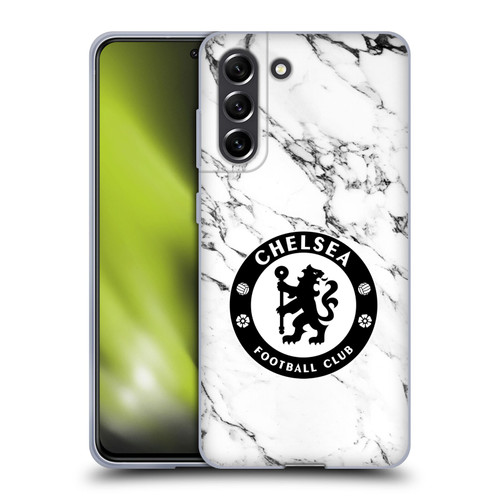 Chelsea Football Club Crest White Marble Soft Gel Case for Samsung Galaxy S21 FE 5G