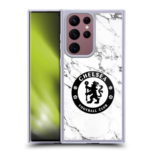 Chelsea Football Club Crest White Marble Soft Gel Case for Samsung Galaxy S22 Ultra 5G