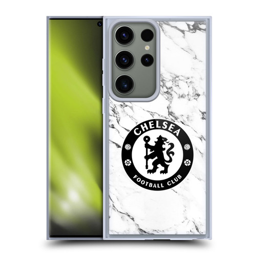 Chelsea Football Club Crest White Marble Soft Gel Case for Samsung Galaxy S23 Ultra 5G