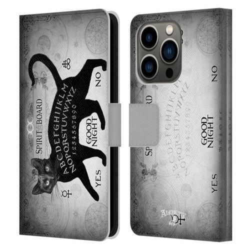 Alchemy Gothic Cats Black Cat Spirit Board Leather Book Wallet Case Cover For Apple iPhone 14 Pro