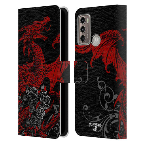 Alchemy Gothic Dragon Draco Rosa Leather Book Wallet Case Cover For Motorola Moto G60 / Moto G40 Fusion