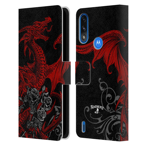 Alchemy Gothic Dragon Draco Rosa Leather Book Wallet Case Cover For Motorola Moto E7 Power / Moto E7i Power