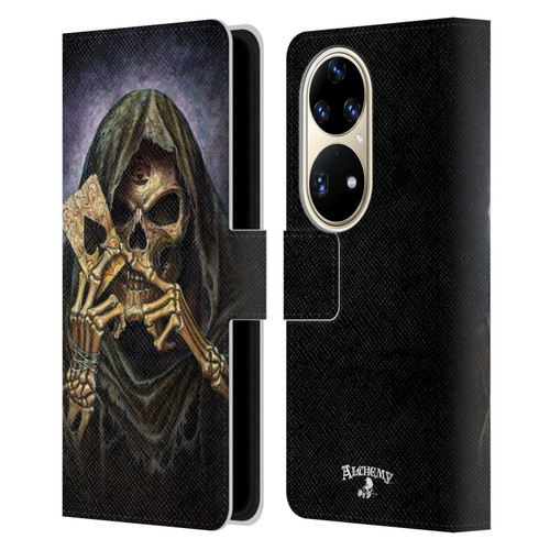 Alchemy Gothic Skull And Cards Reaper's Ace Leather Book Wallet Case Cover For Huawei P50 Pro