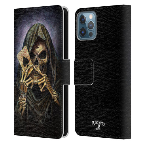 Alchemy Gothic Skull And Cards Reaper's Ace Leather Book Wallet Case Cover For Apple iPhone 12 / iPhone 12 Pro