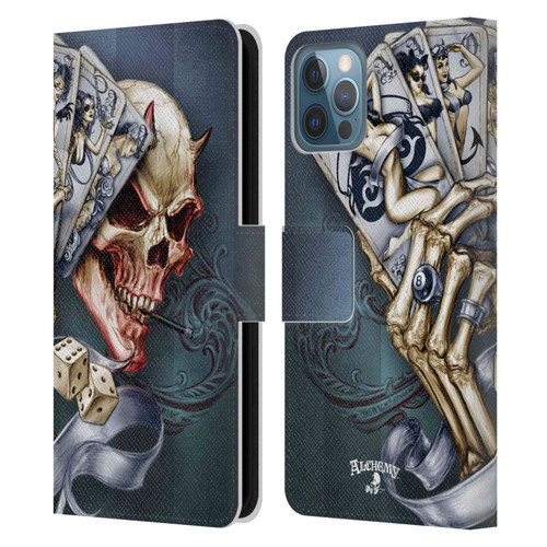 Alchemy Gothic Skull And Cards Read 'Em And Weep Leather Book Wallet Case Cover For Apple iPhone 12 / iPhone 12 Pro