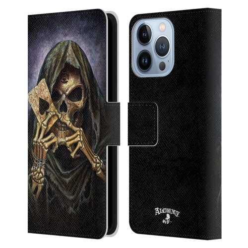 Alchemy Gothic Skull And Cards Reaper's Ace Leather Book Wallet Case Cover For Apple iPhone 13 Pro