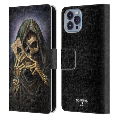 Alchemy Gothic Skull And Cards Reaper's Ace Leather Book Wallet Case Cover For Apple iPhone 14