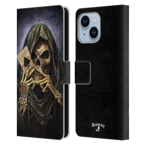 Alchemy Gothic Skull And Cards Reaper's Ace Leather Book Wallet Case Cover For Apple iPhone 14 Plus
