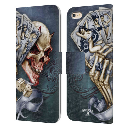 Alchemy Gothic Skull And Cards Read 'Em And Weep Leather Book Wallet Case Cover For Apple iPhone 6 Plus / iPhone 6s Plus