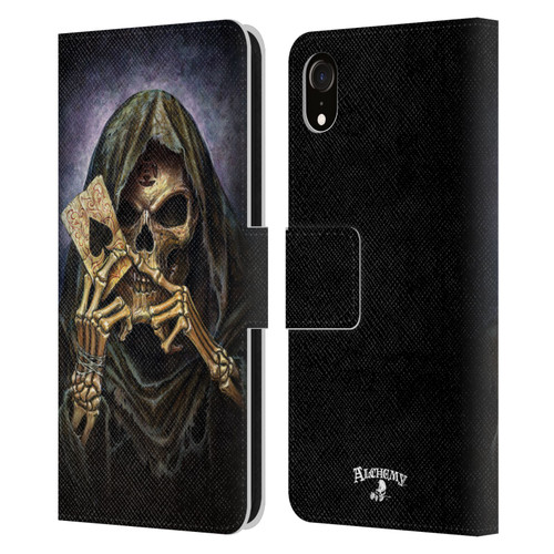 Alchemy Gothic Skull And Cards Reaper's Ace Leather Book Wallet Case Cover For Apple iPhone XR