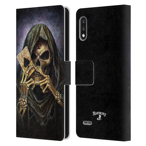 Alchemy Gothic Skull And Cards Reaper's Ace Leather Book Wallet Case Cover For LG K22