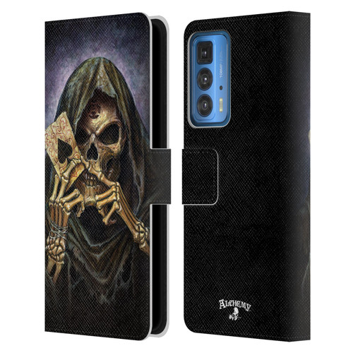 Alchemy Gothic Skull And Cards Reaper's Ace Leather Book Wallet Case Cover For Motorola Edge 20 Pro