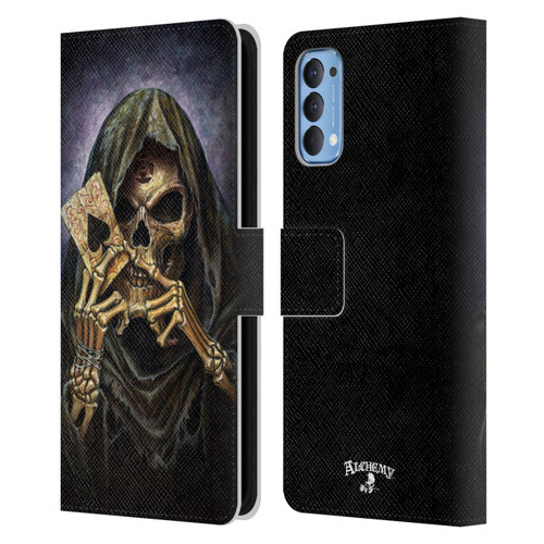 Alchemy Gothic Skull And Cards Reaper's Ace Leather Book Wallet Case Cover For OPPO Reno 4 5G