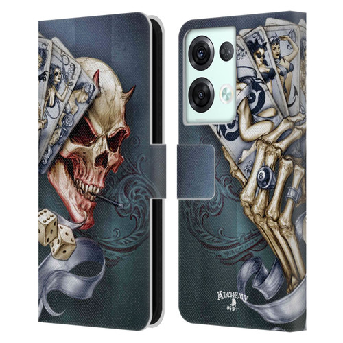 Alchemy Gothic Skull And Cards Read 'Em And Weep Leather Book Wallet Case Cover For OPPO Reno8 Pro