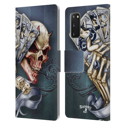 Alchemy Gothic Skull And Cards Read 'Em And Weep Leather Book Wallet Case Cover For Samsung Galaxy S20 / S20 5G
