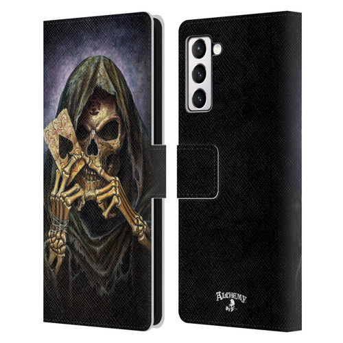 Alchemy Gothic Skull And Cards Reaper's Ace Leather Book Wallet Case Cover For Samsung Galaxy S21+ 5G