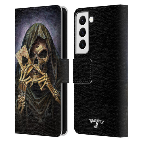 Alchemy Gothic Skull And Cards Reaper's Ace Leather Book Wallet Case Cover For Samsung Galaxy S22 5G