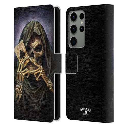 Alchemy Gothic Skull And Cards Reaper's Ace Leather Book Wallet Case Cover For Samsung Galaxy S23 Ultra 5G