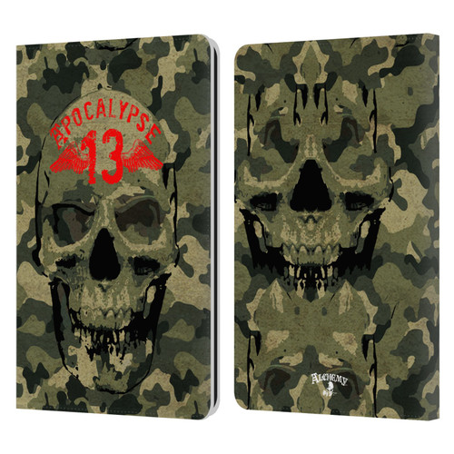 Alchemy Gothic Skull Camo Skull Leather Book Wallet Case Cover For Amazon Kindle Paperwhite 1 / 2 / 3
