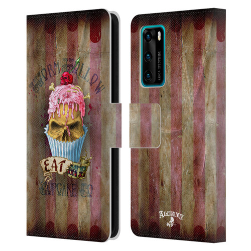 Alchemy Gothic Skull Eat Me Cupcake Leather Book Wallet Case Cover For Huawei P40 5G