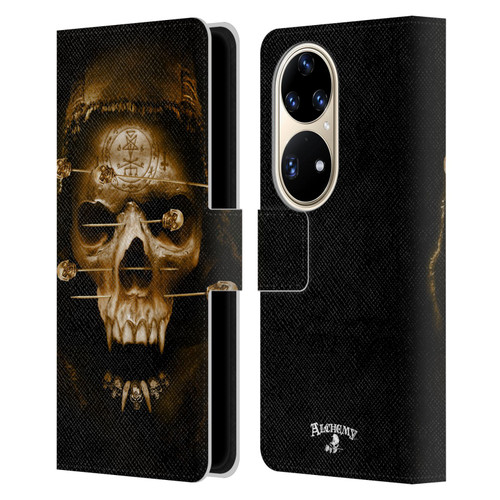 Alchemy Gothic Skull Death Fetish Leather Book Wallet Case Cover For Huawei P50 Pro