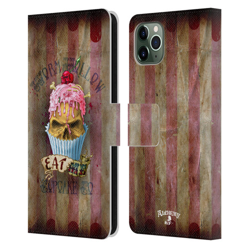 Alchemy Gothic Skull Eat Me Cupcake Leather Book Wallet Case Cover For Apple iPhone 11 Pro Max