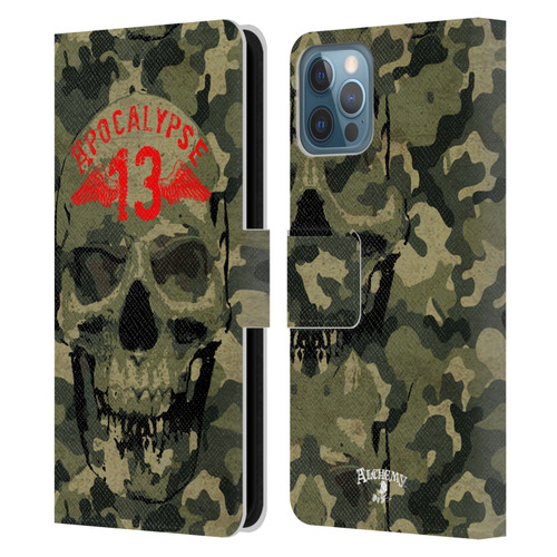Alchemy Gothic Skull Camo Skull Leather Book Wallet Case Cover For Apple iPhone 12 / iPhone 12 Pro